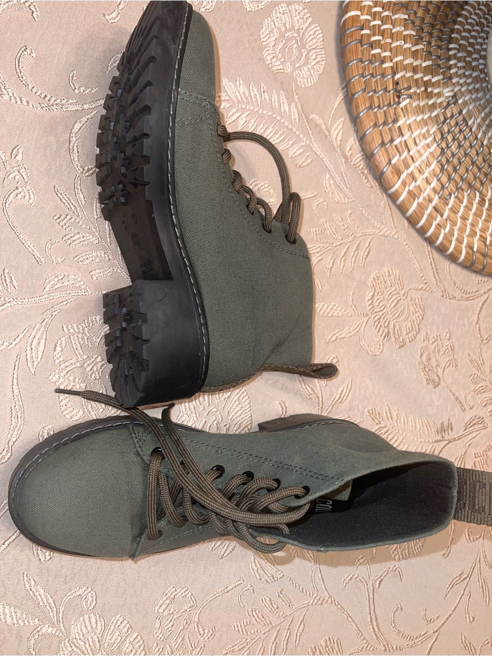 Brazilian Olive Green Lace-Up Canvas Ankle Boots for Women